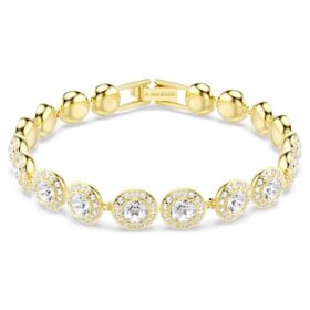 Pulseras Angelic, corte redondo, pavé, tamaño mediano, blanca, chapada en tono dorado
