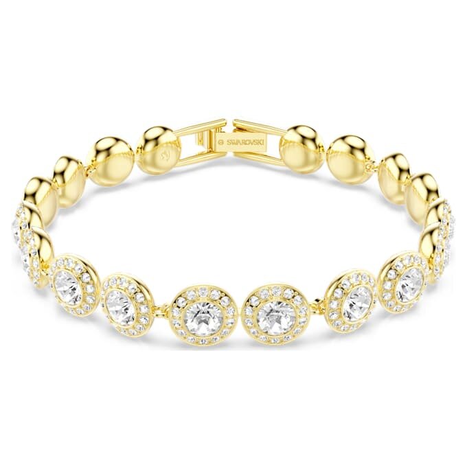 Pulseras Angelic, corte redondo, pavé, tamaño mediano, blanca, chapada en tono dorado Pulseras Angelic, corte redondo, pavé, tamaño mediano, blanca, chapada en tono dorado