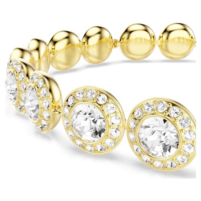 Pulseras Angelic, corte redondo, pavé, tamaño mediano, blanca, chapada en tono dorado Pulseras Angelic, corte redondo, pavé, tamaño mediano, blanca, chapada en tono dorado