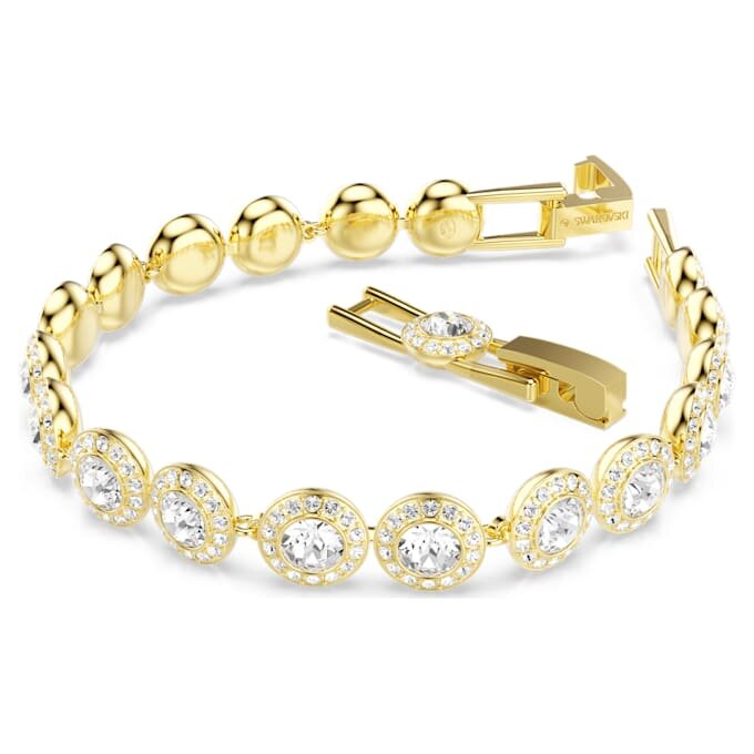 Pulseras Angelic, corte redondo, pavé, tamaño mediano, blanca, chapada en tono dorado Pulseras Angelic, corte redondo, pavé, tamaño mediano, blanca, chapada en tono dorado
