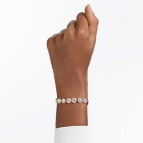 Pulseras Angelic, corte redondo, pavé, tamaño mediano, blanca, chapada en tono oro rosa