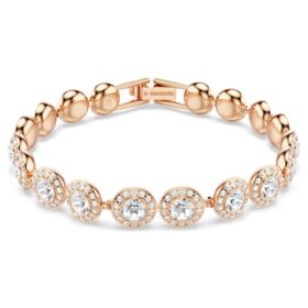 Pulseras Angelic, corte redondo, pavé, tamaño mediano, blanca, chapada en tono oro rosa