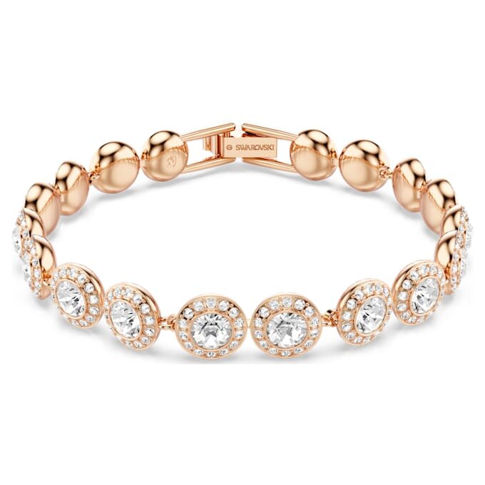 Pulseras Angelic, corte redondo, pavé, tamaño mediano, blanca, chapada en tono oro rosa Pulseras Angelic, corte redondo, pavé, tamaño mediano, blanca, chapada en tono oro rosa