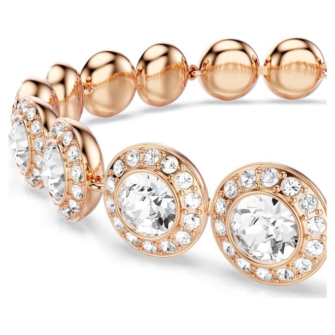 Pulseras Angelic, corte redondo, pavé, tamaño mediano, blanca, chapada en tono oro rosa Pulseras Angelic, corte redondo, pavé, tamaño mediano, blanca, chapada en tono oro rosa