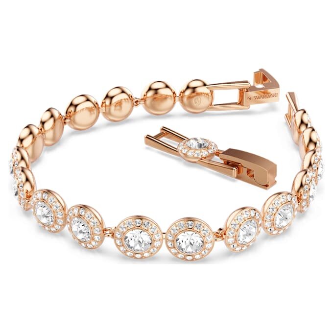 Pulseras Angelic, corte redondo, pavé, tamaño mediano, blanca, chapada en tono oro rosa Pulseras Angelic, corte redondo, pavé, tamaño mediano, blanca, chapada en tono oro rosa