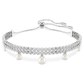 Pulseras Ariana Grande x Swarovski con perlas de cristal, talla redonda, blanco, chapada en rodio