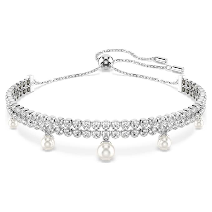 Pulseras Ariana Grande x Swarovski con perlas de cristal, talla redonda, blanco, chapada en rodio Pulseras Ariana Grande x Swarovski con perlas de cristal, talla redonda, blanco, chapada en rodio