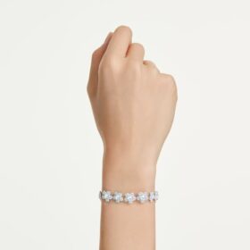 Pulseras Ariana Grande X Swarovski, corte redondo, flores, blanca, chapada en rodio