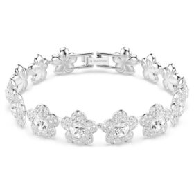Pulseras Ariana Grande X Swarovski, corte redondo, flores, blanca, chapada en rodio