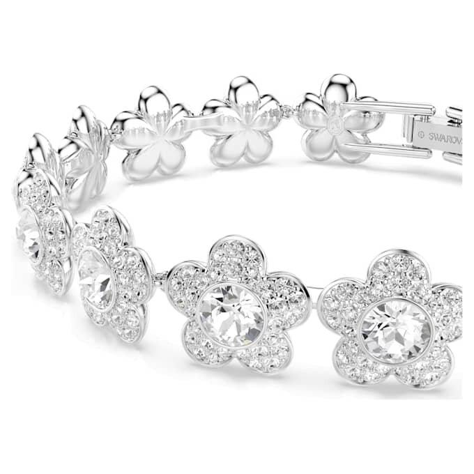 Pulseras Ariana Grande X Swarovski, corte redondo, flores, blanca, chapada en rodio Pulseras Ariana Grande X Swarovski, corte redondo, flores, blanca, chapada en rodio