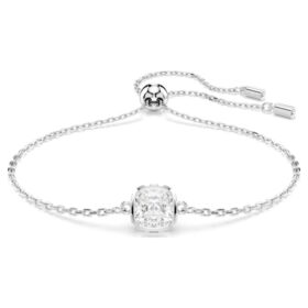 Pulseras con piedra natal de corte cuadrado, abril, blanca, chapada en rodio