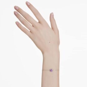 Pulseras con piedra natal de corte cuadrado, febrero, morada, chapada en rodio