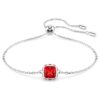 Pulseras con piedra natal de corte cuadrado, julio, rojo, chapada en rodio