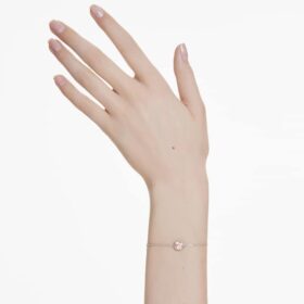 Pulseras con piedra natal de corte cuadrado, junio, rosa, chapada en rodio