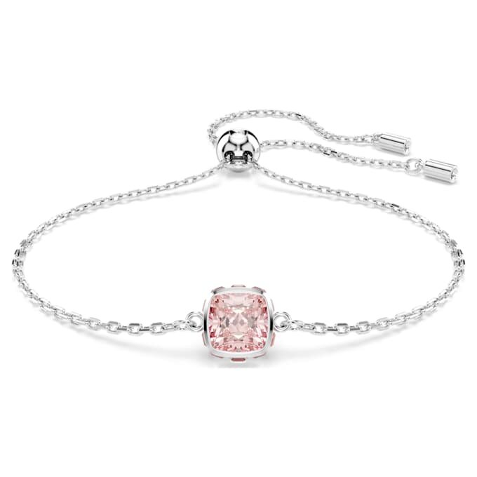 Pulseras con piedra natal de corte cuadrado, junio, rosa, chapada en rodio Pulseras con piedra natal de corte cuadrado, junio, rosa, chapada en rodio