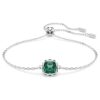 Pulseras con piedra natal de corte cuadrado, mayo, verde, chapada en rodio