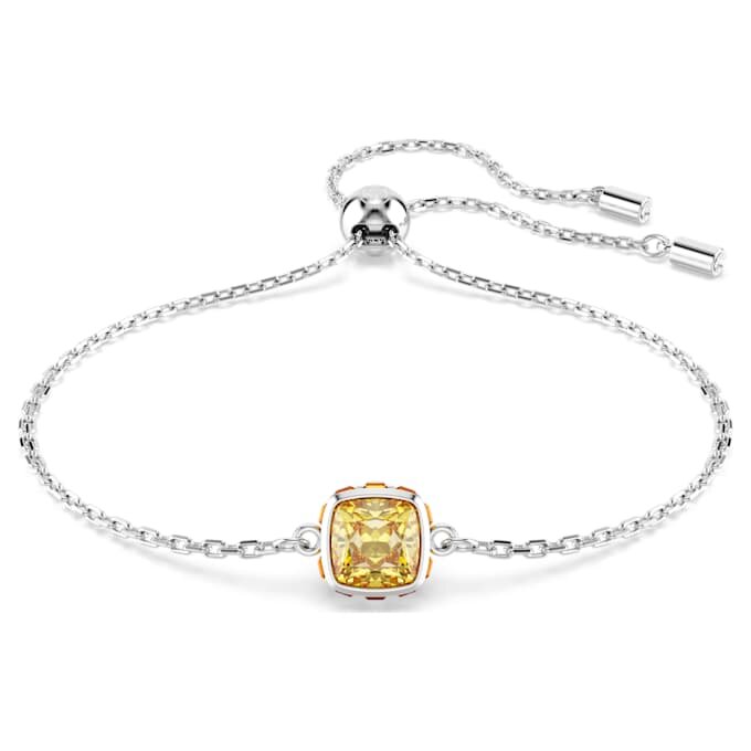 Pulseras con piedra natal de corte cuadrado, noviembre, amarillo, chapada en rodio Pulseras con piedra natal de corte cuadrado, noviembre, amarillo, chapada en rodio