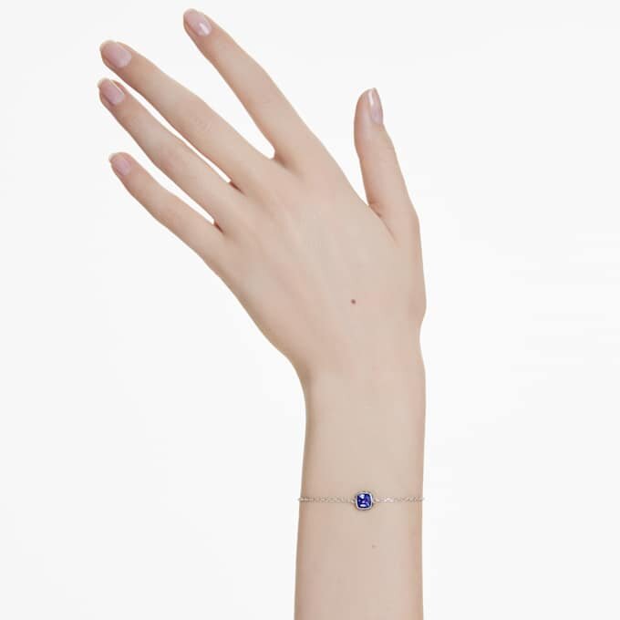 Pulseras con piedra natal de talla cuadrada, septiembre, azul, chapada en rodio Pulseras con piedra natal de talla cuadrada, septiembre, azul, chapada en rodio