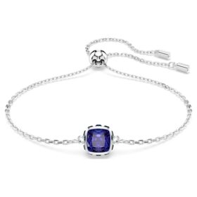 Pulseras con piedra natal de talla cuadrada, septiembre, azul, chapada en rodio