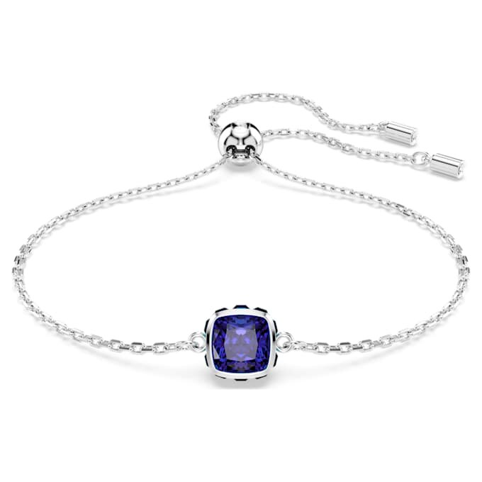 Pulseras con piedra natal de talla cuadrada, septiembre, azul, chapada en rodio Pulseras con piedra natal de talla cuadrada, septiembre, azul, chapada en rodio
