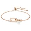 Pulseras Constella con perla de cristal, corte redondo, blanca, chapada en tono oro rosa