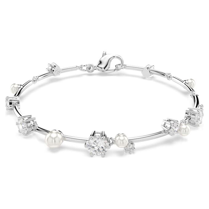 Pulseras Constella con perlas de cristal, cortes redondos, blanca, chapada en rodio Pulseras Constella con perlas de cristal, cortes redondos, blanca, chapada en rodio