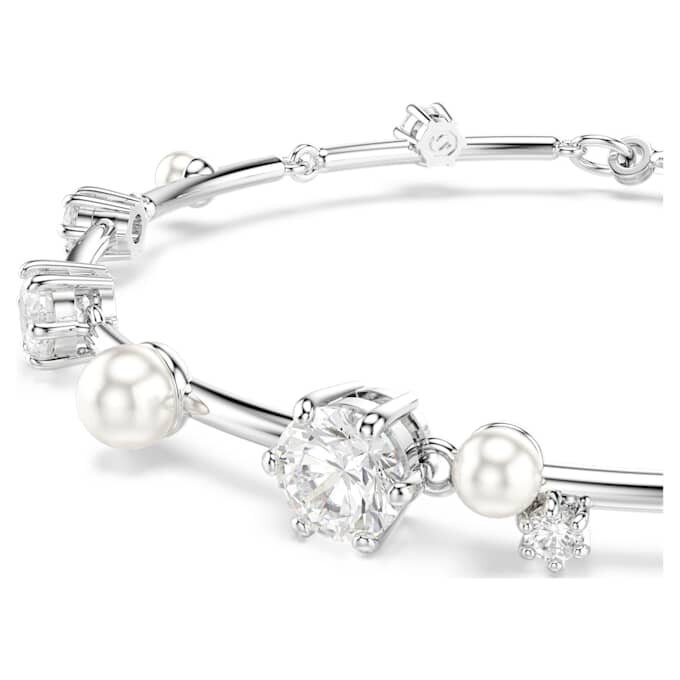 Pulseras Constella con perlas de cristal, cortes redondos, blanca, chapada en rodio Pulseras Constella con perlas de cristal, cortes redondos, blanca, chapada en rodio