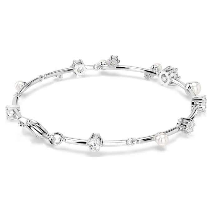 Pulseras Constella con perlas de cristal, cortes redondos, blanca, chapada en rodio Pulseras Constella con perlas de cristal, cortes redondos, blanca, chapada en rodio