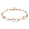 Pulseras Constella con perlas de cristal, cortes redondos, blanca, chapada en tono oro rosa