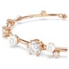 Pulseras Constella con perlas de cristal, cortes redondos, blanca, chapada en tono oro rosa