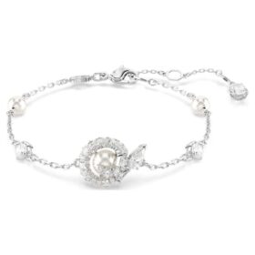 Pulseras de serpiente con perla de cristal, cortes variados, Año de la Serpiente, blanca, chapada en rodio