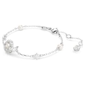 Pulseras de serpiente con perla de cristal, cortes variados, Año de la Serpiente, blanca, chapada en rodio