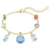 Pulseras Gema con cortes mixtos, cristales colgantes, multicolor, chapada en tono dorado