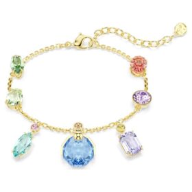Pulseras Gema con cortes mixtos, cristales colgantes, multicolor, chapada en tono dorado Pulseras Gema con cortes mixtos, cristales colgantes, multicolor, chapada en tono dorado