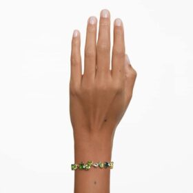 Pulseras Gema con cortes variados, verde, chapada en tono dorado
