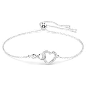 Pulseras Hyperbola con símbolo del infinito y corazón, blanca, chapada en rodio