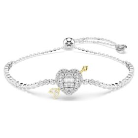Pulseras Idyllia con cortes variados, corazón con flecha, blanca, chapada en rodio