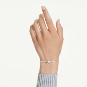 Pulseras Idyllia con cortes variados, corazón con flecha, blanca, chapada en tono dorado