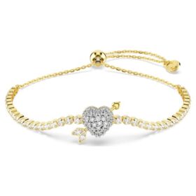 Pulseras Idyllia con cortes variados, corazón con flecha, blanca, chapada en tono dorado