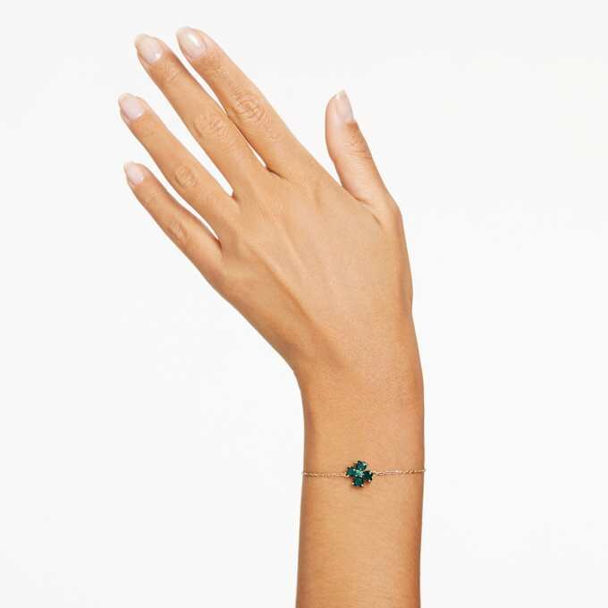 Pulseras Idyllia con cortes variados, trébol, verde, chapada en tono dorado Pulseras Idyllia con cortes variados, trébol, verde, chapada en tono dorado