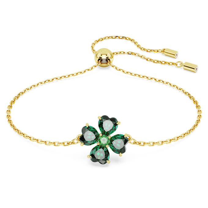 Pulseras Idyllia con cortes variados, trébol, verde, chapada en tono dorado Pulseras Idyllia con cortes variados, trébol, verde, chapada en tono dorado