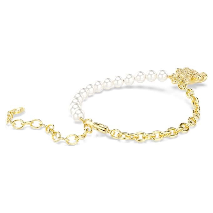 Pulseras Idyllia con perla de cristal, corte redondo, osito, tono dorado, chapado en tono dorado Pulseras Idyllia con perla de cristal, corte redondo, osito, tono dorado, chapado en tono dorado