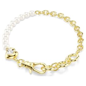 Pulseras Idyllia con perlas de cristal, blancas, chapadas en tono dorado Pulseras Idyllia con perlas de cristal, blancas, chapadas en tono dorado
