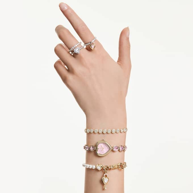 Colgante Idyllia con cortes variados, corazón con llave, blanco, chapado en oro Colgante Idyllia con cortes variados, corazón con llave, blanco, chapado en oro