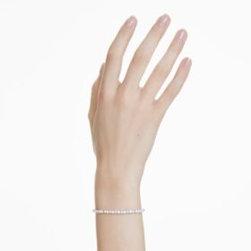 Pulseras Matrix con perla de cristal, corte redondo, blanca, chapada en rodio