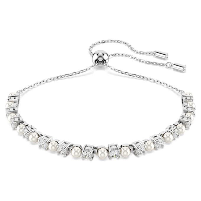 Pulseras Matrix con perla de cristal, corte redondo, blanca, chapada en rodio Pulseras Matrix con perla de cristal, corte redondo, blanca, chapada en rodio