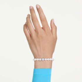 Pulseras Matrix con perlas de cristal, blancas, chapadas en rodio