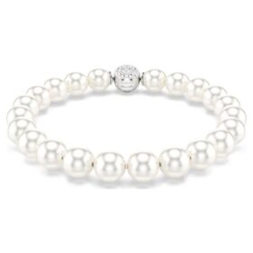 Pulseras Matrix con perlas de cristal, blancas, chapadas en rodio