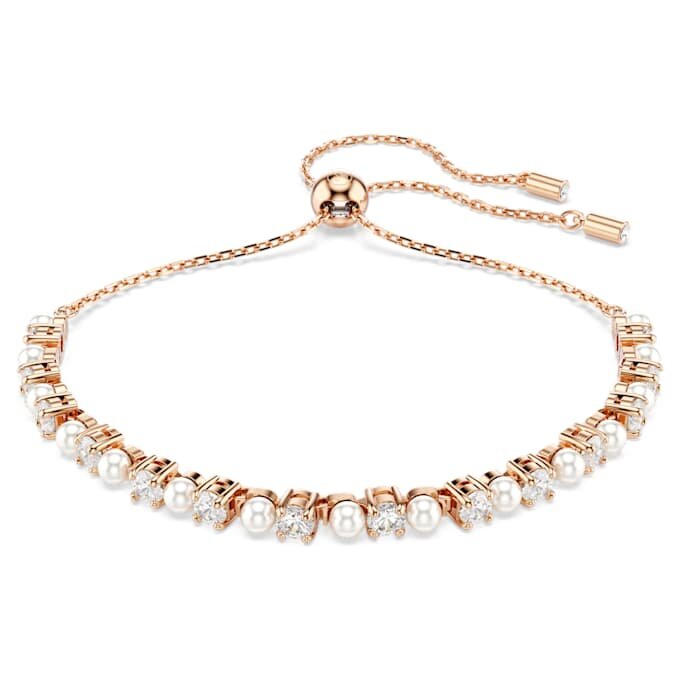 Pulseras Matrix con perlas de cristal, cortes redondos, blancas, chapado en tono oro rosa Pulseras Matrix con perlas de cristal, cortes redondos, blancas, chapado en tono oro rosa