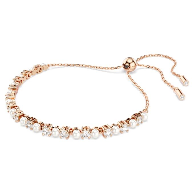 Pulseras Matrix con perlas de cristal, cortes redondos, blancas, chapado en tono oro rosa Pulseras Matrix con perlas de cristal, cortes redondos, blancas, chapado en tono oro rosa